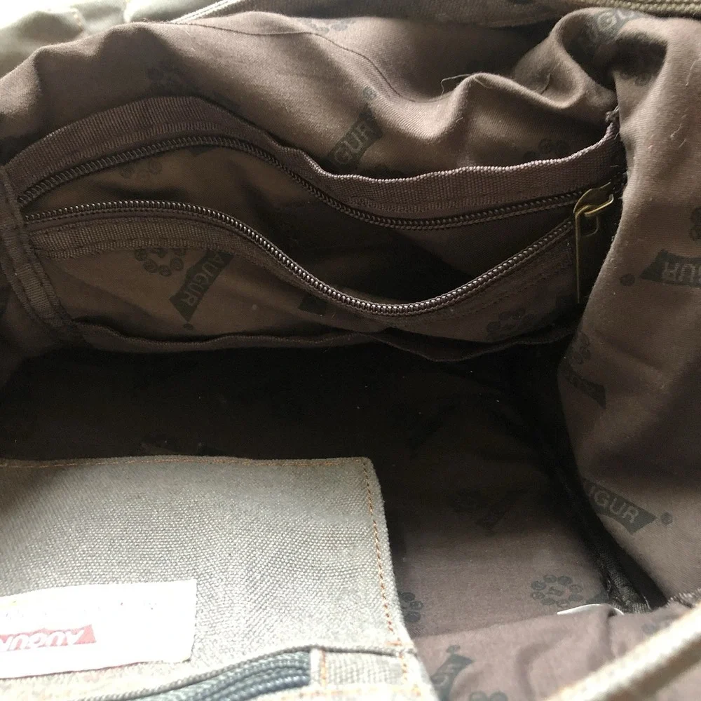 Vintage AUGUR Strauss & Co Gray Canvas Backpack Rucksack Hiking Travel